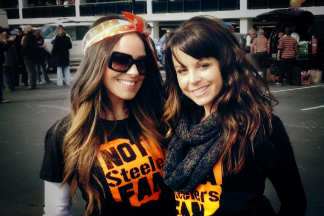 Football chic! Official Rival-ts babes Elizabeth Price and Amanda Fines at a game in Cincinnati